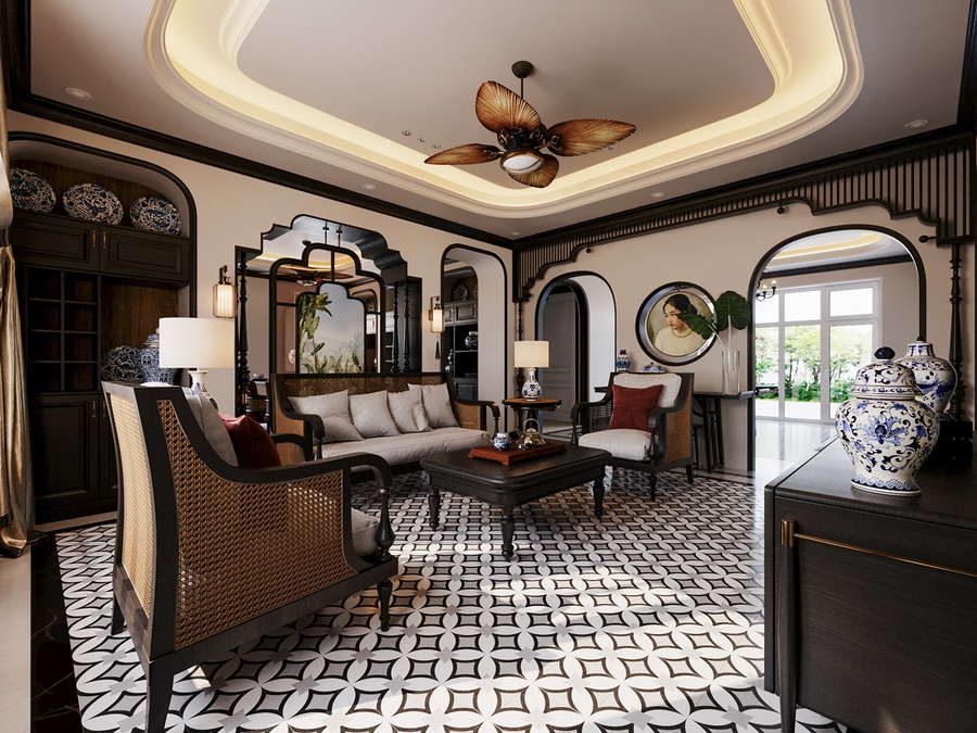 Nguyên tắc thiết kế phòng khách Indochine sang trọng
